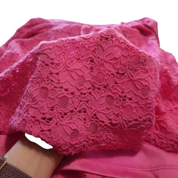 Ronni Nicole Pink Lace Sleeveless Dress XL Damask Eyelet Scoop Neck Cottage Boho - Picture 10 of 14